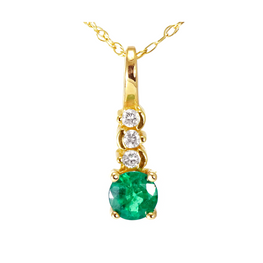 14k yellow gold emerald and diamond pendant