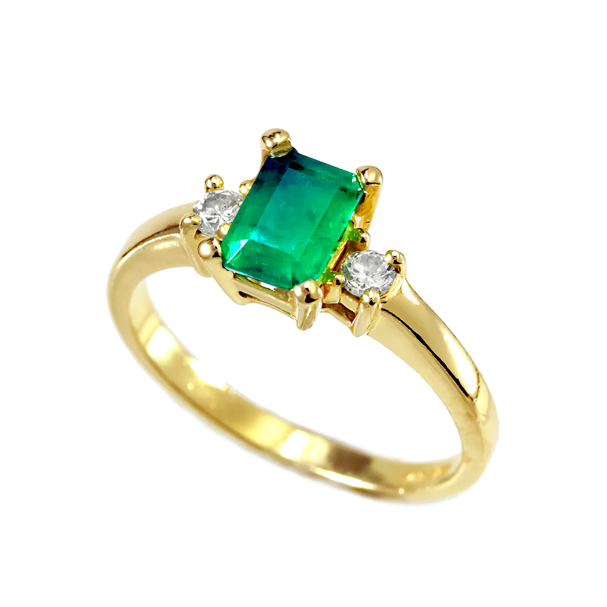 14k Yellow Gold Emerald & Diamond Ring