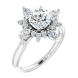 14K White Gold 6.5 mm Round Moissanite Engagement Ring