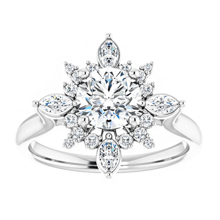 14K White Gold 6.5 mm Round Moissanite Engagement Ring