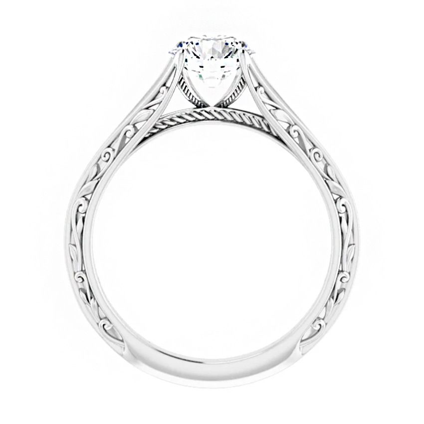 14K White Gold 6.5 mm Solitaire Flower Engagement Ring