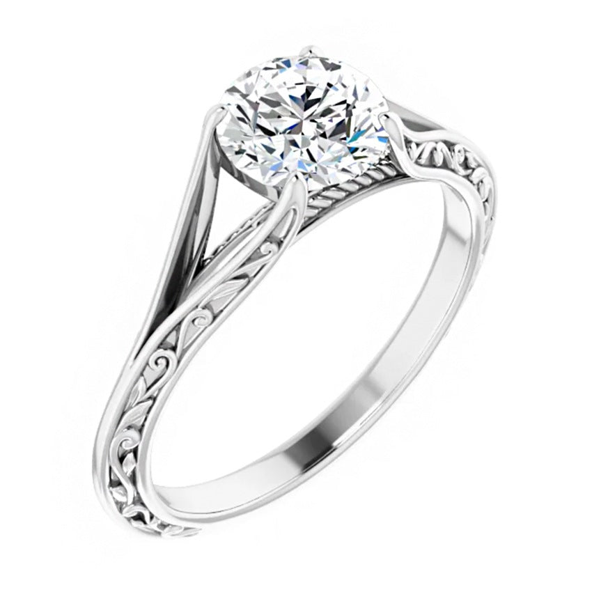 14K White Gold 6.5 mm Solitaire Flower Engagement Ring