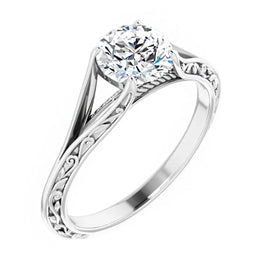14K White Gold 6.5 mm Solitaire Flower Engagement Ring