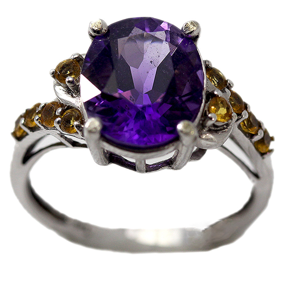 Estate 10K White Gold Ring with Amethyst and Citrine