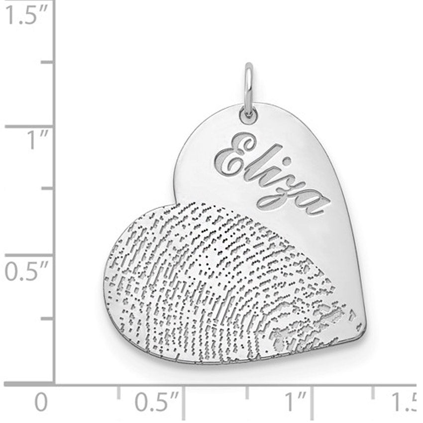 Sterling Silver Name and Fingerprint Heart Charm