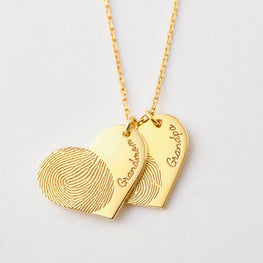 10K Yellow Gold Name and Fingerprint Heart Charm