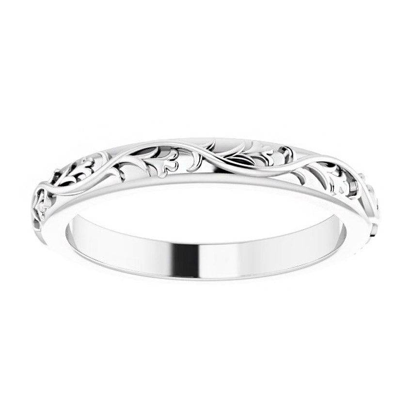 10K White 2.8 mm Floral Wedding Band