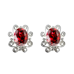 Sterling Silver Oval Garnet Stud Earrings