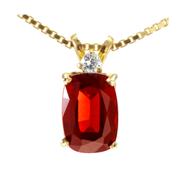 SPECIAL ORDER ONLY - 14k yellow gold cushion cut garnet and diamond pendant