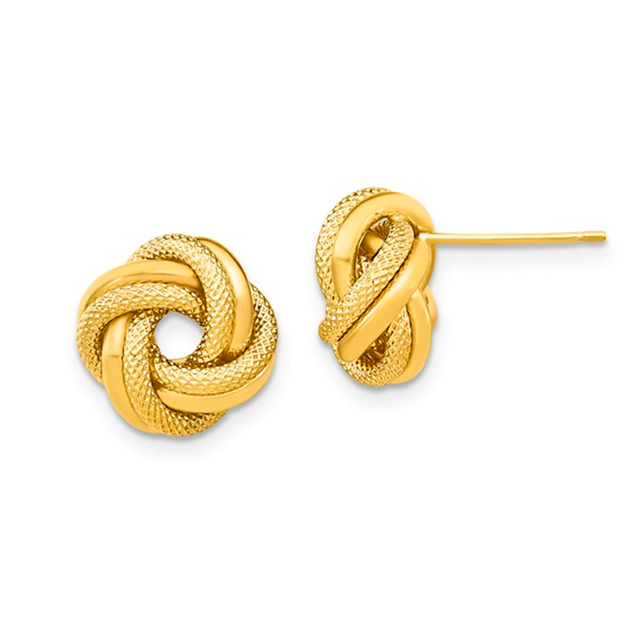 14K Yellow Gold  Polished & Textured Knot Earrings