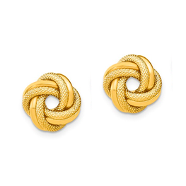 14K Yellow Gold  Polished & Textured Knot Earrings