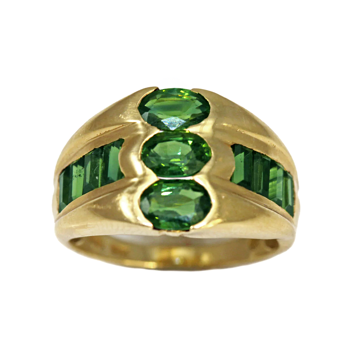 14K Yellow Gold Multi Green Tourmaline Ring