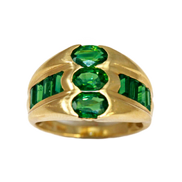 14K Yellow Gold Multi Green Tourmaline Ring