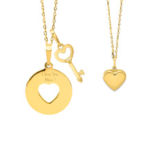 14K Gold Mother & Child Set | Pierced Heart Engravable Necklace