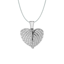 Sterling Silver Zirconia Opening Wings and Heart Necklace