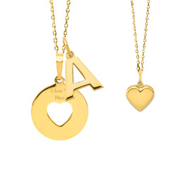 14K Gold Mother & Child Set | Pierced Heart Engravable Necklace