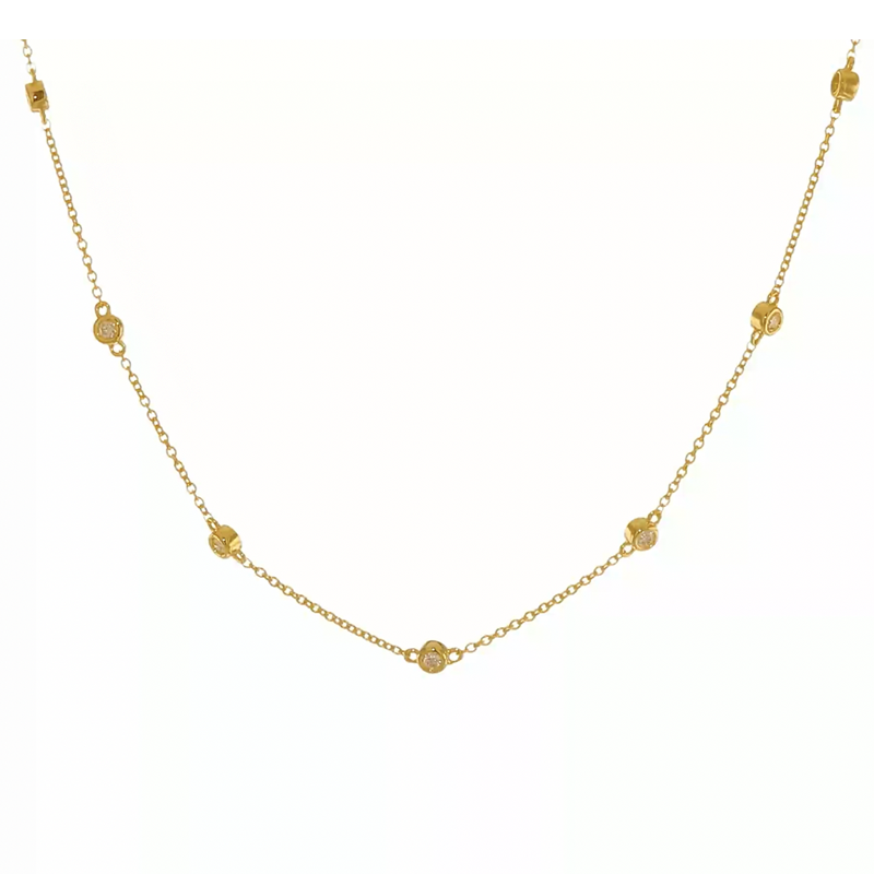 14K Yellow Gold Lab Grown Diamond Station 16 Inch Necklace