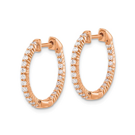 14k Rose Gold Polished Diamond In/Out Hinged Hoop Earrings