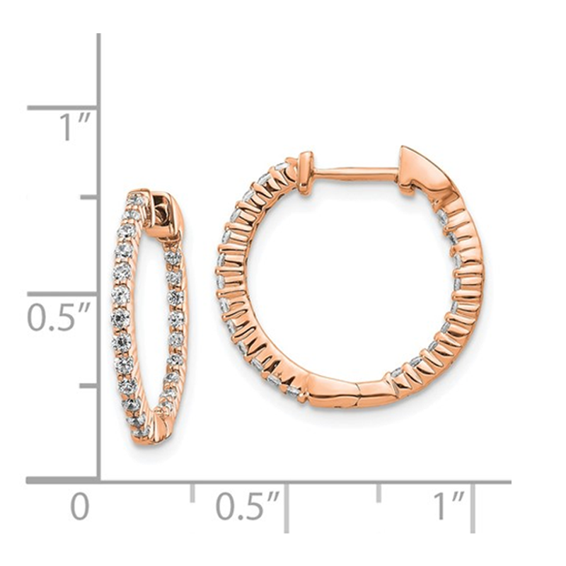 14k Rose Gold Polished Diamond In/Out Hinged Hoop Earrings