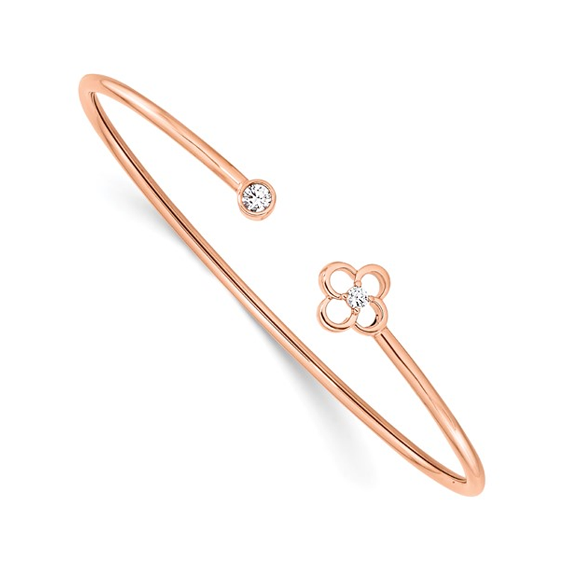 14K Rose Gold Lab Grown Diamond Floral Flexible Bangle