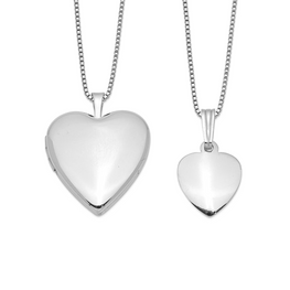 Sterling Silver Satin Heart Mother & Daughter Locket Necklace