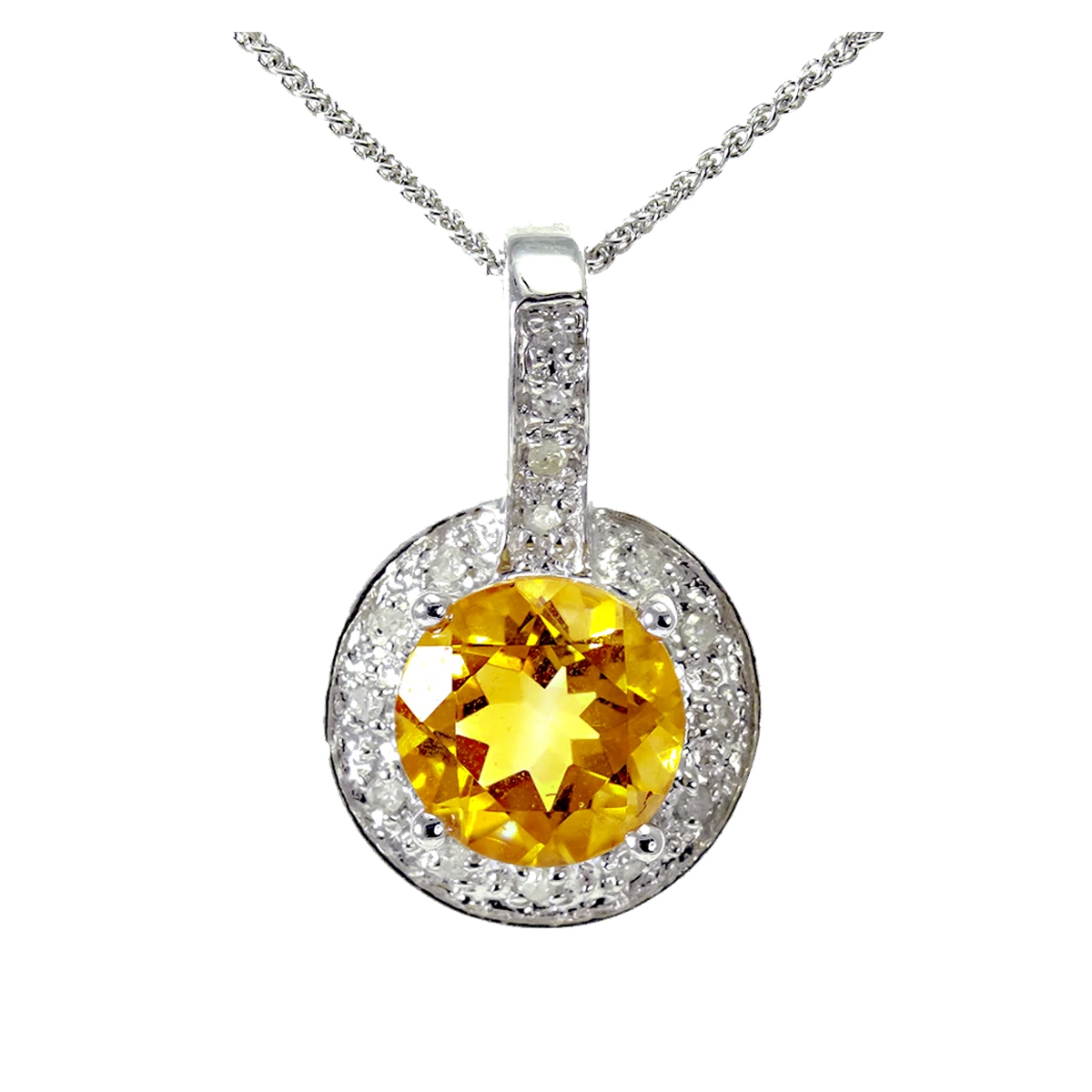 14K Gold Halo Diamonds & Citrine Necklace