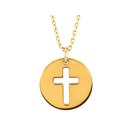 14K Yellow Pierced Cross Disc 16-18" Necklace