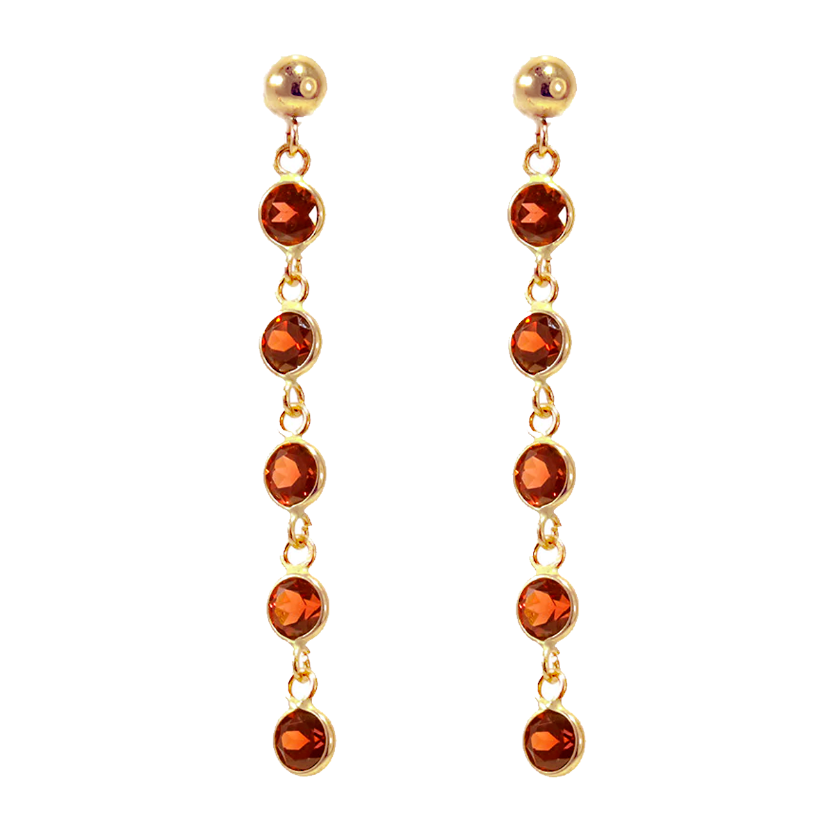 14k yellow gold round bezel set garnet earrings