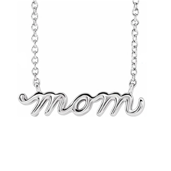 14K White Gold Petite Mom Script 18" Necklace