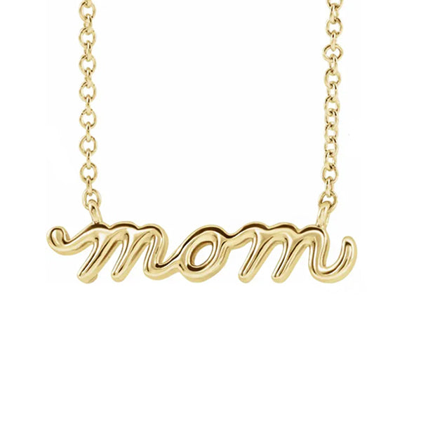 14K Yellow Gold Petite Mom Script 18" Necklace