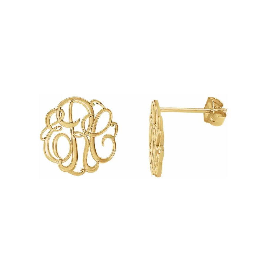 14K Gold Plated Sterling Silver 3-Letter Monogram Earrings