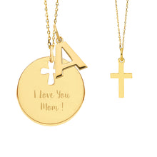 14K Gold Mother & Child Set | Cross Engravable Necklace