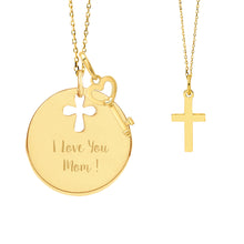 14K Gold Mother & Child Set | Cross Engravable Necklace