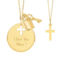 14K Gold Mother & Child Set | Cross Engravable Necklace
