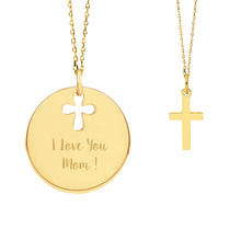 14K Gold Mother & Child Set | Cross Engravable Necklace