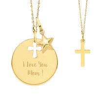 14K Gold Mother & Child Set | Cross Engravable Necklace