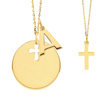 14K Gold Mother & Child Set | Cross Engravable Necklace