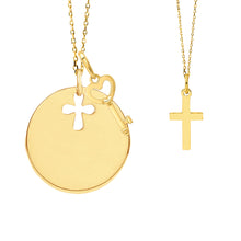 14K Gold Mother & Child Set | Cross Engravable Necklace