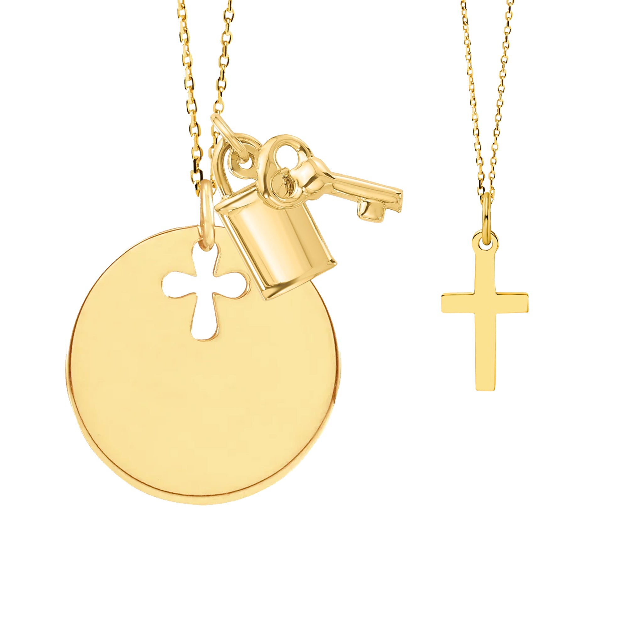 14K Gold Mother & Child Set | Cross Engravable Necklace