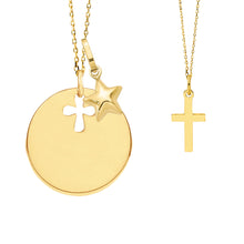 14K Gold Mother & Child Set | Cross Engravable Necklace