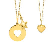 14K Gold Mother & Child Set | Pierced Heart Engravable Necklace