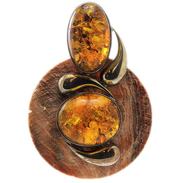 Amber Shell Pendant with Sterling Silver Detailing