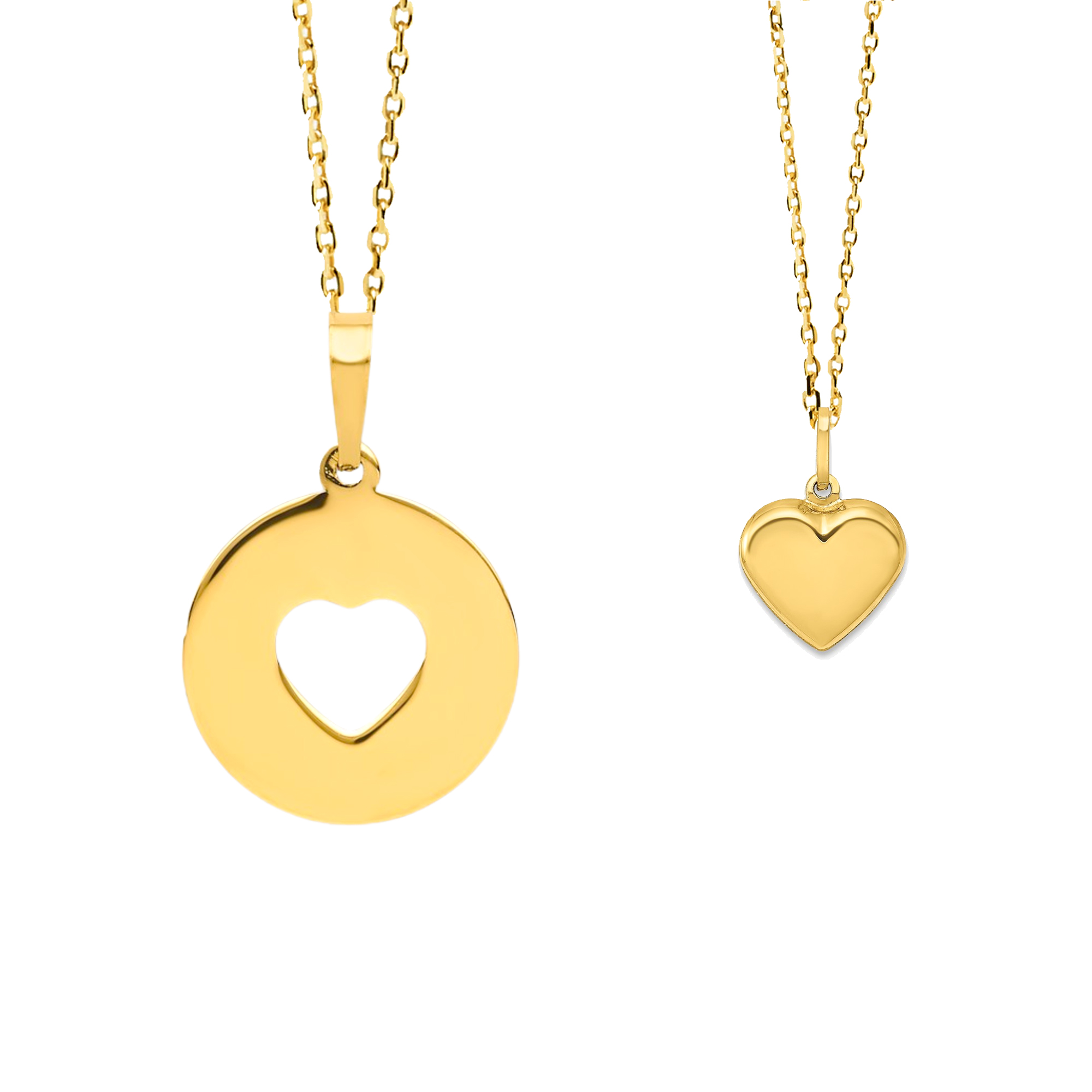 14K Gold Mother & Child Set | Pierced Heart Engravable Necklace