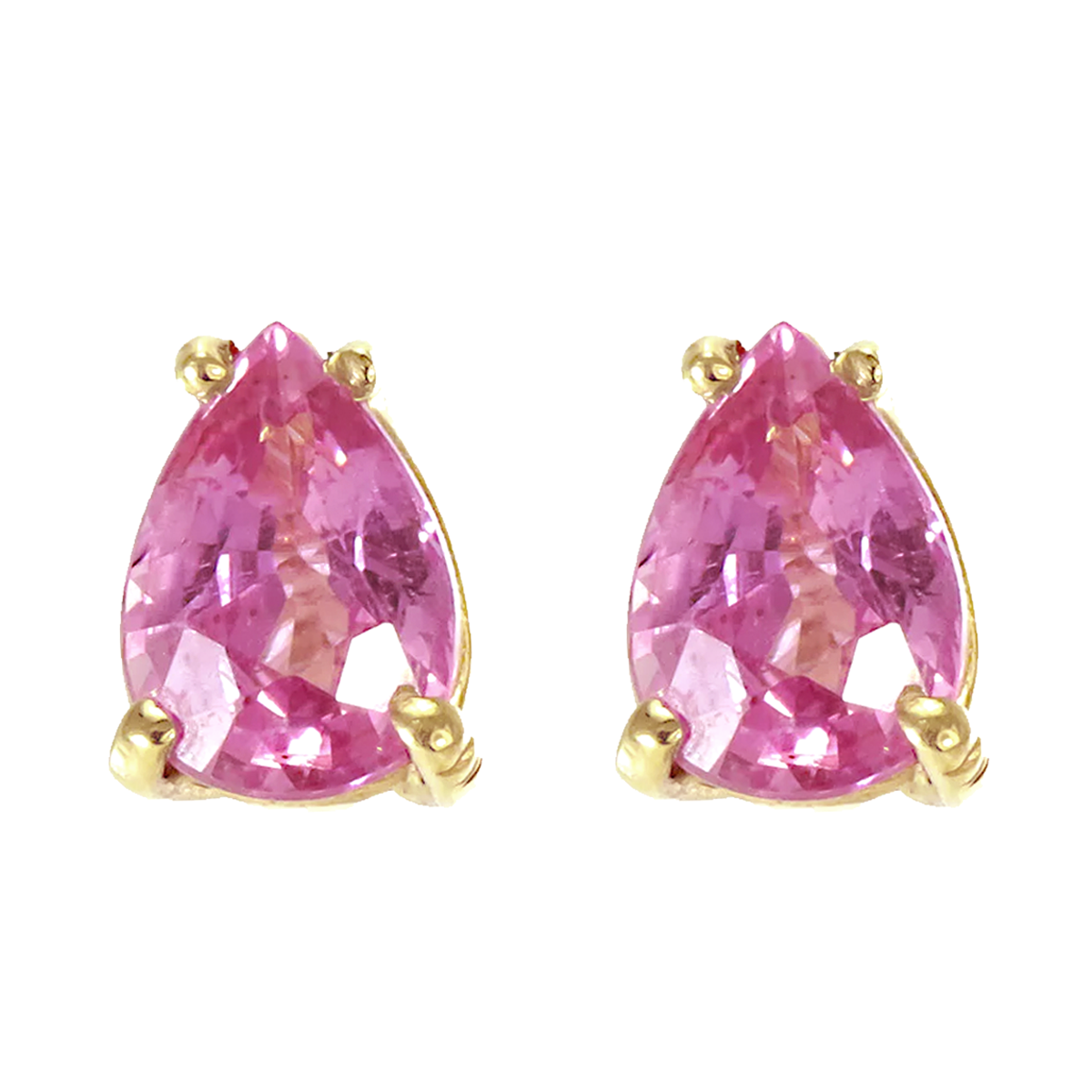 14k yellow gold pear shape pink sapphire stud earrings
