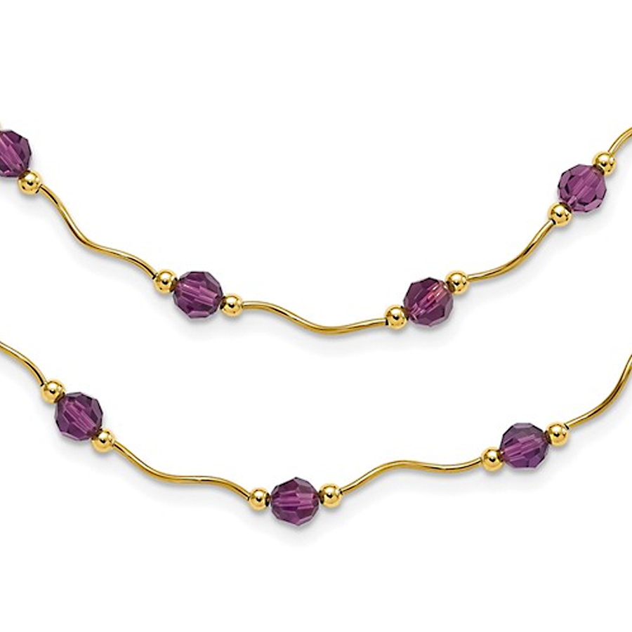 14K Gold Spiral Bead & Purple Crystal Layered Necklace