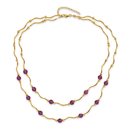 14K Gold Spiral Bead & Purple Crystal Layered Necklace