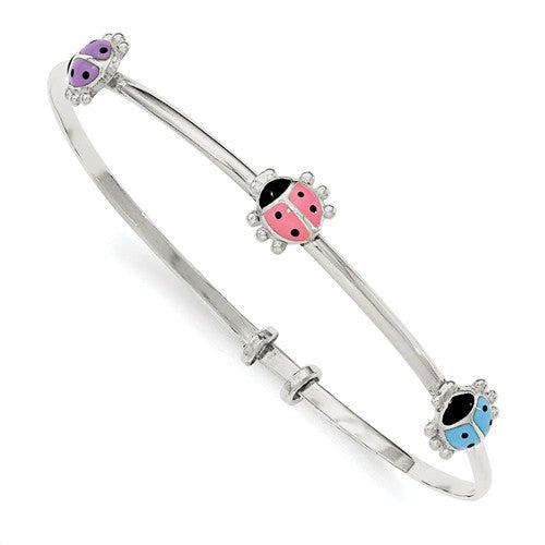 Sterling Silver Polished Enamel Ladybug Childs Adjustable Bangle