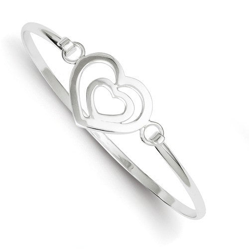 Sterling Silver Heart Within A Heart Bangle Bracelet