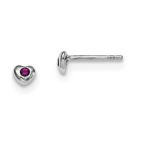 Sterling Silver RH Plated Child's Preciosca Crystal Birthstone Heart Earrings