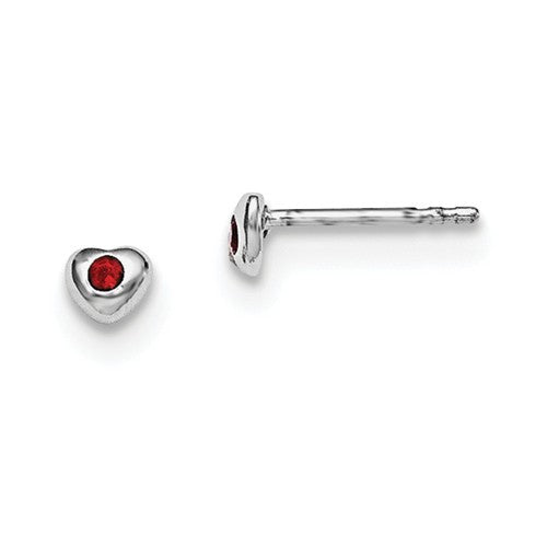 Sterling Silver RH Plated Child's Preciosca Crystal Birthstone Heart Earrings